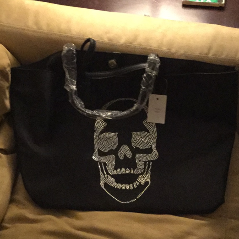 Black vinyl SKULL tote bag